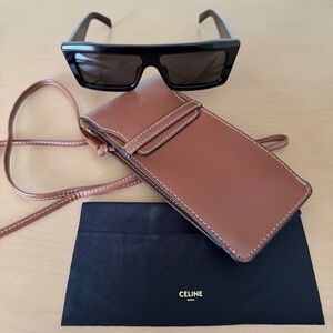 Celine Black Sunglasses with Tan Leather Pouch